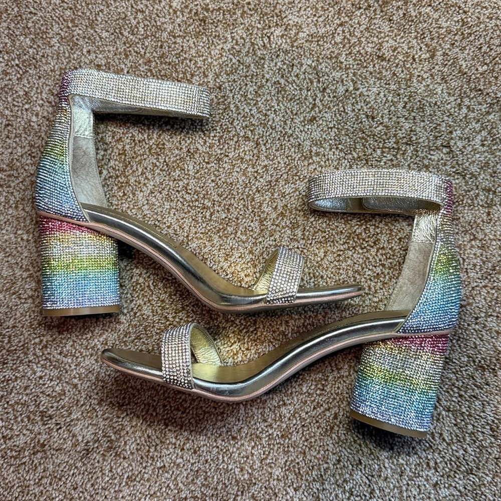 Jeffrey Campbell Laura Pastel Multi Crystal Block Heel Ankle Strap Shoes (8.5) - Picture 7 of 12